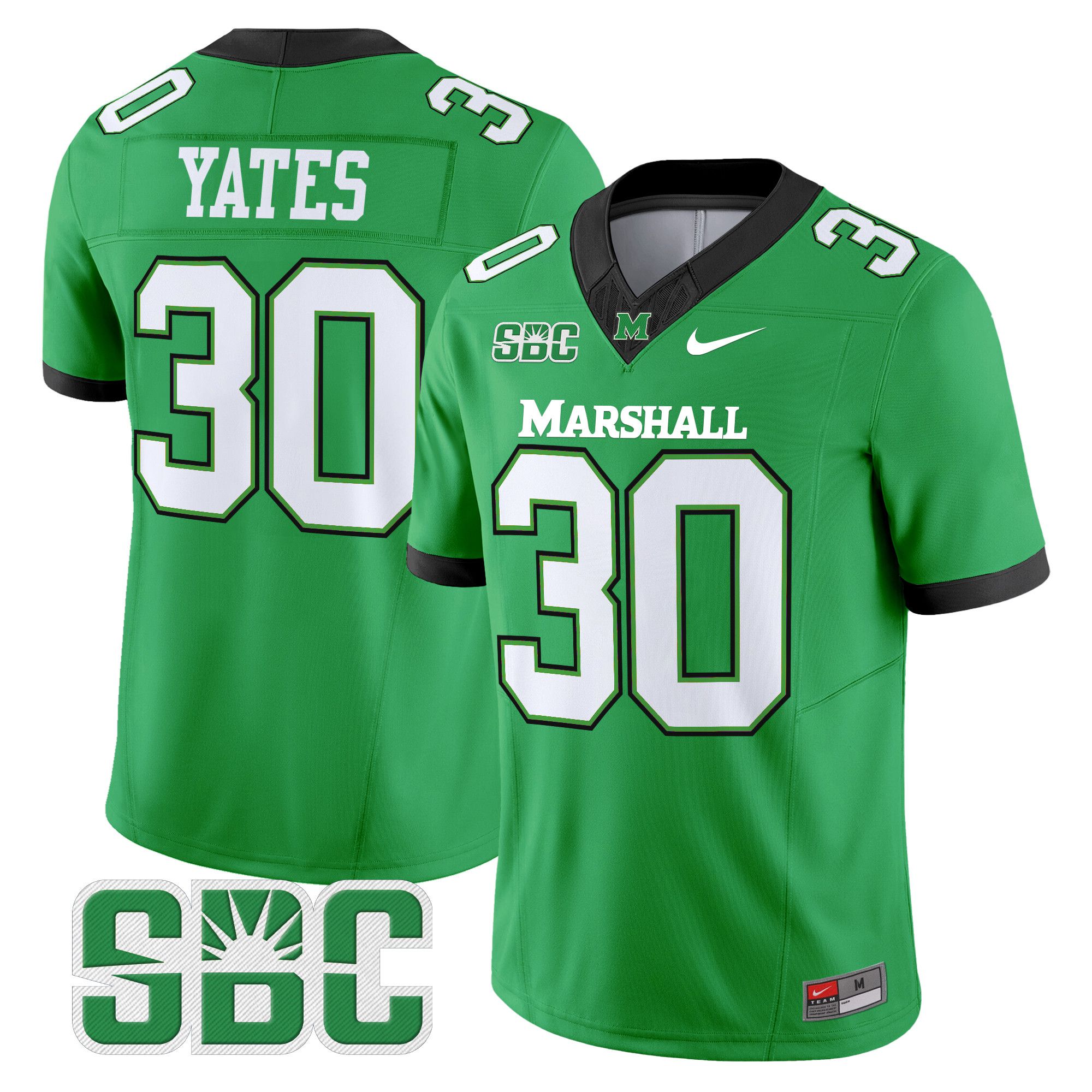 Men Marshall Thundering Herd #30 Yates Green Nike 2024 Vapor Limited NCAA Jersey style 1->more ncaa teams->NCAA Jersey